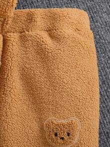 2pcs Baby Boy Fashionable Plush Bear Embroidered Collar Zip-Up Top And Pants Set, Comfortable - Brown - View 6