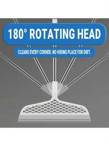 [Magic Broom   Double-Sided] 1pc Pro Clean Magic Broom   Double-Sided Silicone Scraper, 180° Angle Design & Detachable Head   Lightweight Plastic Handle For Easy Cleaning Of Hard Floors & Carpets, Ideal For Bathroom, Kitchen, Living Room, Broom Sweeping Floor - 灰色 - 查看 2