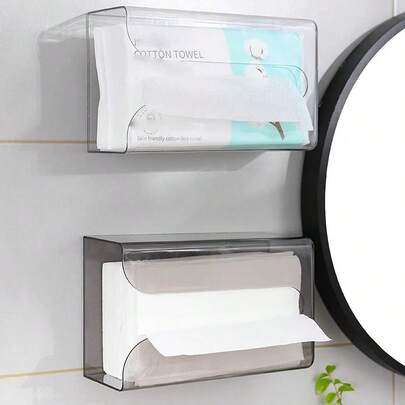 1pc Tissue Box Holder, Wall Mounted Bathroom Facial Tissue Dispenser, Large Capacity Multi-Function Tissue Box, Sleek Space-Saving Organizer For Powder Room, Kitchen, Study Desk, Easy-Access, Durable, Contemporary Finish, Keeps Tissues Within Reach In Home And Guest Areas, Ideal For Bathrooms With Limited Counter Space, Convenient Wall Install, Rust-Resistant, No-Drill Design, Fits Standard Tissue Boxes, Modern Decor Match, Enhances Cleanliness And Organization