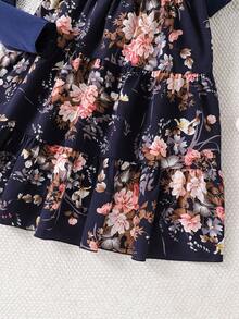 Left Mama Tween Girls Long Sleeve Top & Floral Strap Dress, Spring/Autumn - Navy Blue - View 6