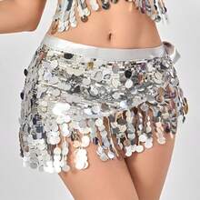 Lenço de Dança do Ventre com Corrente de Quadril e Franjas com Lantejoulas, Acessório de Cintura para Fantasia de Desempenho Oriental para Mulheres