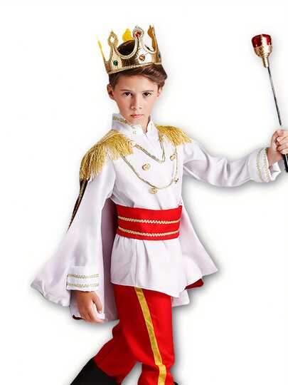7-Pieces Children's Boy Prince/King Role-Playing Costume Set, Prince Stage Outfit, King Cosplay Fun Role-Playing.