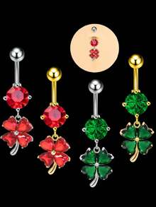 2件套14G 316L不锈钢时尚蝴蝶结心形立方氧化锆肚脐环，可爱日常肚脐饰品，女士肚脐环套装，粉色/白色/蓝色，杆长10毫米