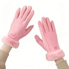 1Pair Adorable Student Warm Gloves For Women, Responsive Touchscreen Thickened Windproof – Fall & Winter Essential For Riding & Daily Use - Hồng - Xem 6
