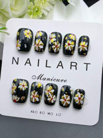 Purely Handmade Nail Art,10-Piece Set,Black,Short Trapezoid,Beauty ,Fragrancestyle, French Tip Nails,Press On Nails,New Years Nails,Valentines Nail, Uv Light Nails,Summer Nails,Wearable Nail Art, Elegant And Generous Design, High-End French Style, Gel Polishing, Flash, Cat's Eye Effect, Metallic Luster