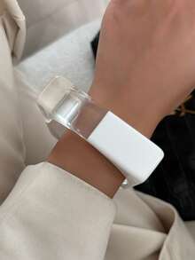 1件波西米亚几何弧形和方形混色树脂手镯，奢华休闲派对女士情侣婚礼节日百搭珠宝树脂手镯礼物（树脂轻微瑕疵和颜色差异属正常现象） - 手鐲 - 查看 4