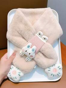 1条女孩可爱毛绒兔子卡通围巾 - 加厚保暖动物围巾，柔软蓬松的颈部保暖套，适合秋冬季户外活动，儿童上学围巾，朋友礼物