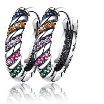 925 Sterling Silver Vintage Colorful Cubic Zirconia Geometric Circle Hoop Earrings, Exaggerated Luxury Earrings, Round Earrings For Party, Daily Wear, Gift For Friends, Family, Valentine's Day, Birthday, Holiday, Gift Box