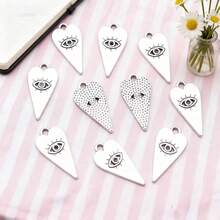 12pcs Water Drop Evil Eye Pendant Heart Shaped Charms, Suitable For DIY Earrings, Bracelets, Anklets, Necklaces, Clothing Accessories - Silver - View 5