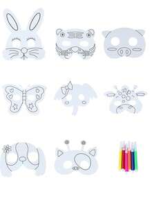 8pcs Animal Paper Masks, DIY Coloring Paper Masks With Watercolor Pens, Elephant, Butterfly & Mixed Animal Designs For Photo Booth Props, Suitable For Birthday Party, Baby Shower, Party Masks, Jungle Theme Birthday Party Costumes & Accessories, Blindfold Party Favors, Includes 8 Masks/8 Elastic Strings/6 Pens, Multifunctional Accessories For Various Occasions - Multicolor - View 2