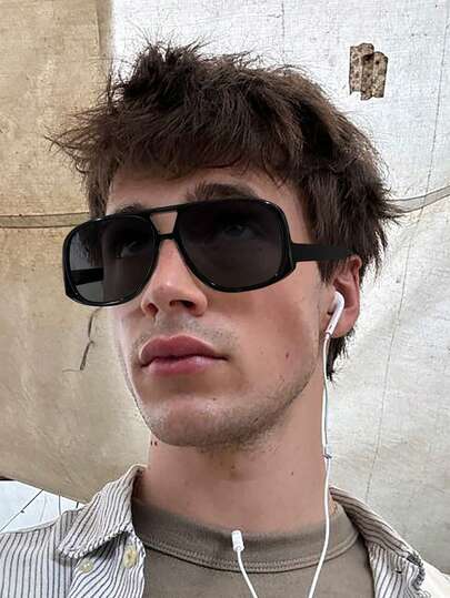 1PCMen's Double-Bridge Aviator-Style Fashion Spectacles, Versatile And Stylish Eyewear With A Distinctive Character. Lightweight And Durable, Ideal For Holidays And Outings, Complementing Any Outfit