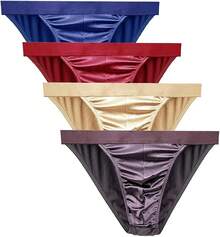 Men's Satin Stretch Support Wide Waistband Satin Briefs Thong G-String 4 Pcs/PackChristmas C8QJ - 款式 1 簡報 - 查看 1