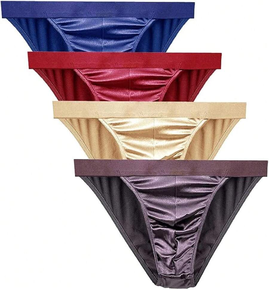 Men's Satin Stretch Support Wide Waistband Satin Briefs Thong G-String 4 Pcs/PackChristmas C8QJ - 款式 1 簡報 - 查看 1