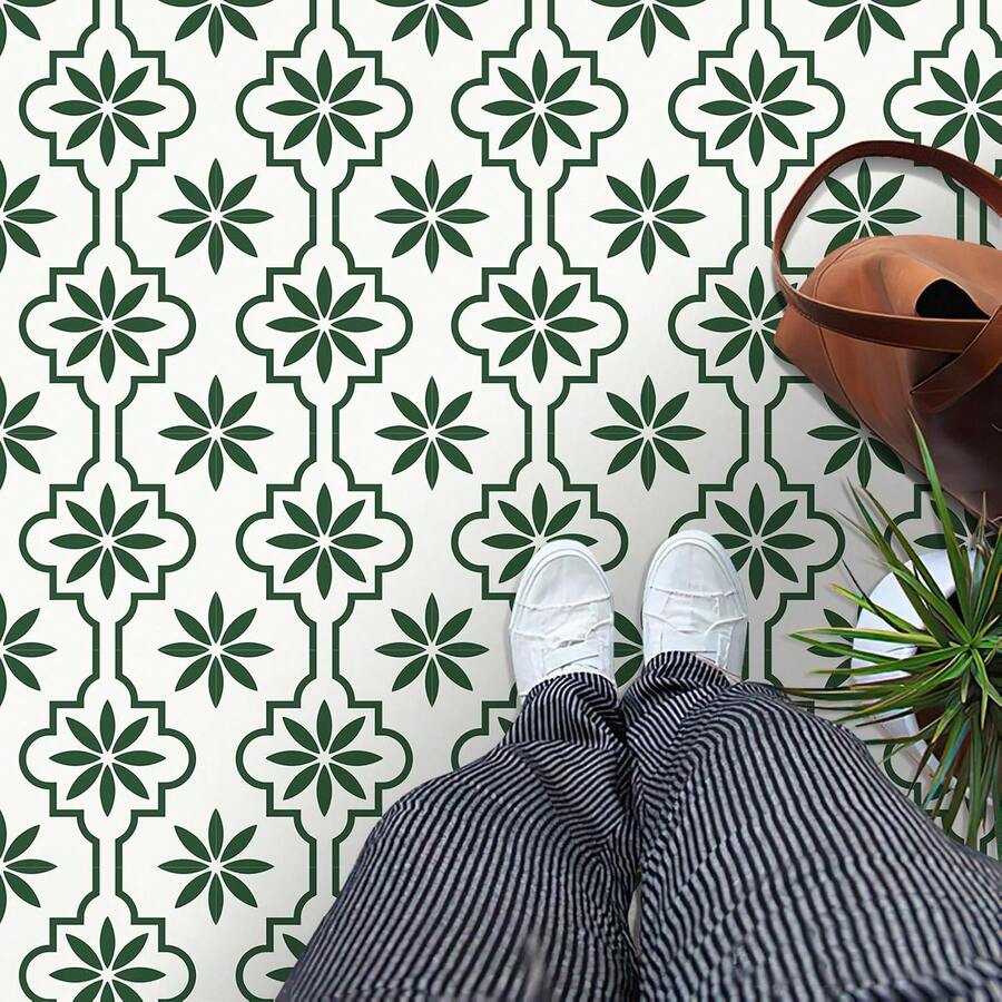 MORCART 20-Piece Peel-And-Stick Floor Tiles, 7.8" X 7.8" Vinyl Flooring, Waterproof And Removable. DIY Flooring Suitable For Bathrooms, Kitchens, Fireplaces, Pet Houses, Stairs, Bedrooms, And Walls.(Green) - 綠色 - 查看 1