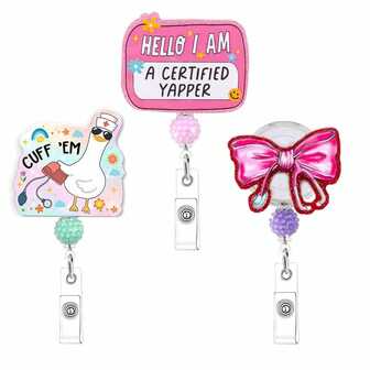 1pc (1 Badge Clip) Funny Goose Nurse ID Badge Reel, Retractable Badge Reel With Decorative Beads, Interesting Work Tag Flashing Badge Holder With Rotating Clip, Suitable For Medical Staff, Nurses, Interns, RN, LPN, MA As Office Supplies Gift For Coworkers, Friends