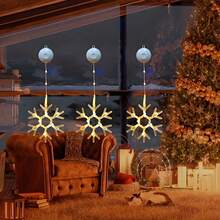 1个窗帘灯，电池供电，暖雪花LED灯，室内外装饰（不含电池），适用于庭院、家居、派对、节日、婚礼、小径/生日、乡村、节庆、季节性装饰、新年、春节 - 透明(暖光) - 查看 7