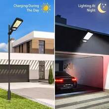 Luz solar LED potente con 3 modos de iluminación, luz de pared para calle con sensor de movimiento para jardín, patio, porche, camino, granja, luz decorativa - Negro - Ver 4