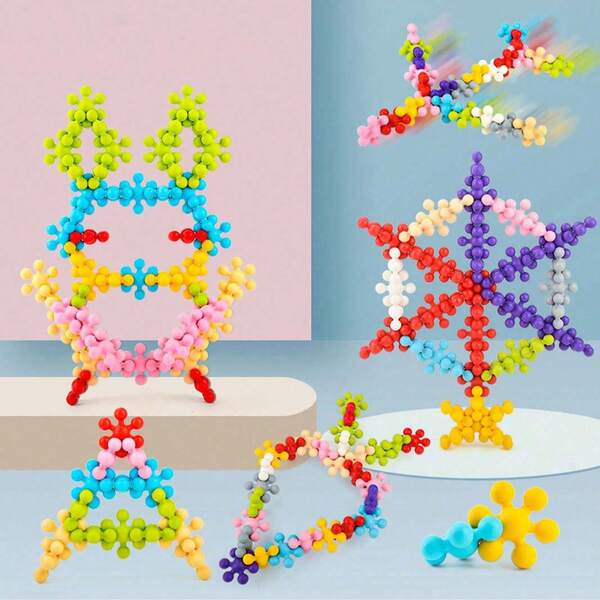 60/100/198pcs 3D Snowflake Building Blocks Set For Kids, Educational Interlocking Construction Toy Made Of Durable Plastic, Creative DIY Assembly Puzzle Set For Boys And Girls To Build Shapes, Animals And Structures, Promotes Imagination, STEM Learning And Hand-Eye Coordination, Ideal Indoor And Outdoor Playset, Perfect Parent-Child Interactive Toy, Great Gift Choice For Easter, Halloween, Christmas And Holiday Celebrations