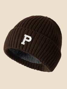 1顶P款刺绣针织帽，保暖内衬冬季帽，防风柔软舒适，简约风格，适合寒冷天气，冬季必备帽子装备 - A - 查看 11