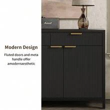 Yanosaku Natural Mid-Century 66" Wide Fluted Buffet Cabinet – Sideboard With 3 Drawers, 2 Cabinets, Ideal For Living & Dining Room As Coffee Bar Storage - màu đen - Xem 7