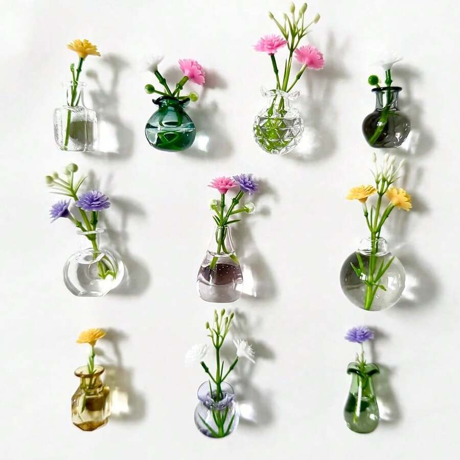 Cute Mini Vase Magnets For Fridge, Flower Pot Magnet, Tiny Magnetic Flower Glass Vases Refrigerator Accessories, Funny Aesthetic Plant Pot For Locker Office Kitchen Decoration, Small Magnet Bud Plant,TransparentGlass10 - 透明玻璃10 - 查看 1