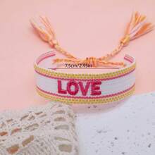1pc Handmade Embroidered Love Letter Boho Style Tassel Woven Bracelet - Multicolor - View 7