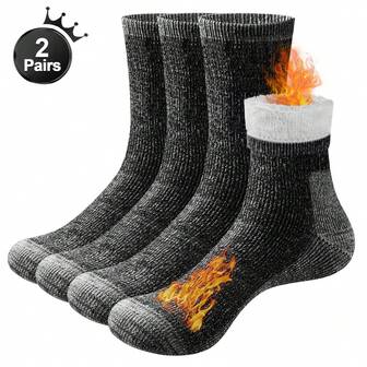 YUEDGE 2 Pairs Men And Women Thermal Socks Merino Wool Socks Thick Winter Warm Socks With Cushioned Black Grey And Purple, Cozy Socks