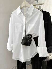 Women's Casual Loose Fitting Shirt, Elegant Minimalist Design, Versatile - White - View 3