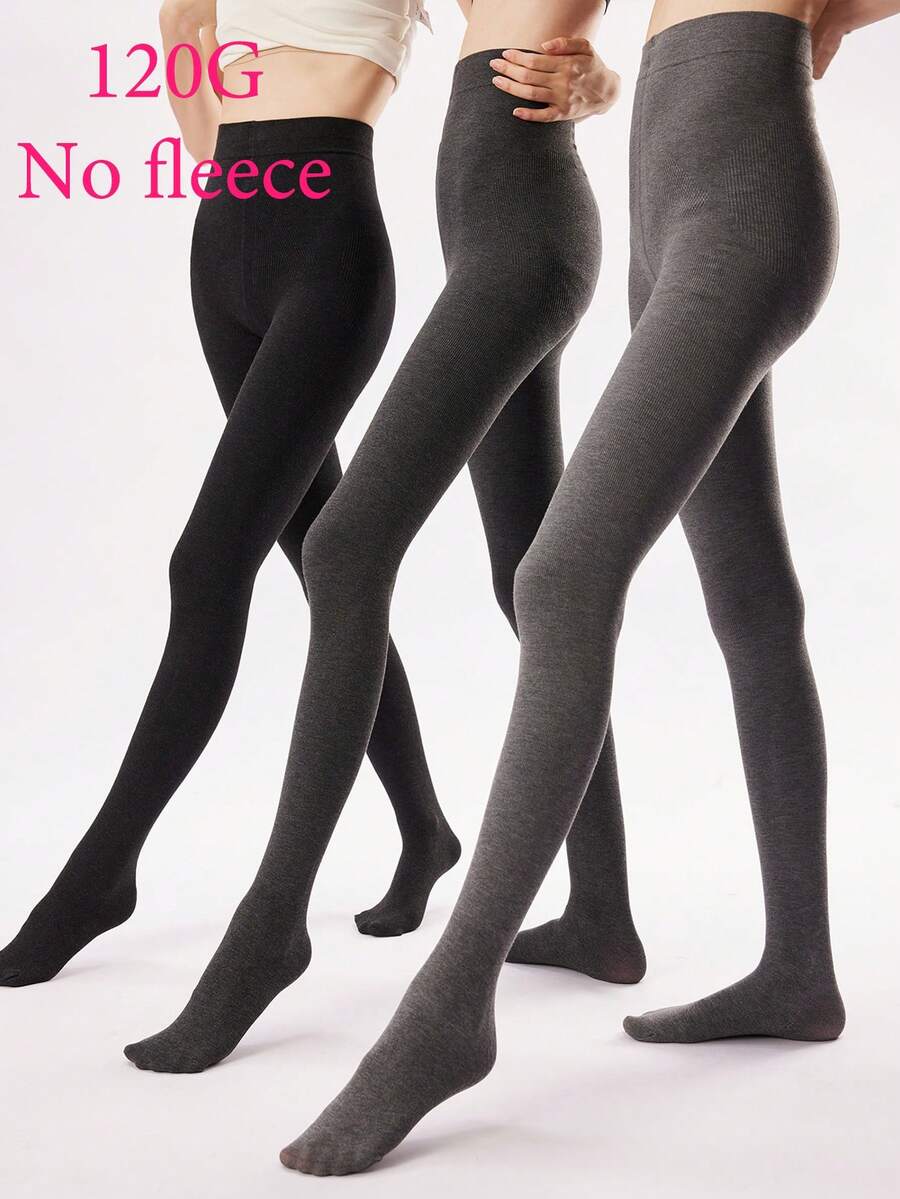 1pc 120G Flockless Gray Leggings For Women, High Waist Slimming Opaque Tights, Warm Footless Pants To Wear With Skirts, Autumn/Winter - Multicolor - View 1