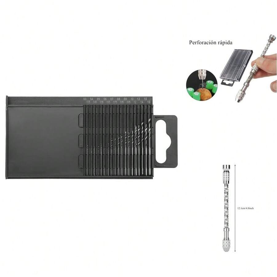 Taladro de Mano Portátil Mini de 1. 0 - 2. 2 mm en Plata de Latón con 20 Brocas de 0. 3 - 1. 6 mm, Perforadora Semiautomática - plata - Ver 1