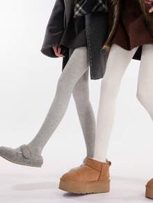 1pc 200G Seamless Grey Fine Ribbed Thermal Lined Leggings, High Waist Slimming, Thick Warm Tights For Women, Autumn/Winter - 200G-thin Fleece - View 7