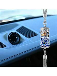 1 szt. Vintage Car Perfume Pendant, wiszący dyfuzor zapachowy do samochodu, butelka bezzapachowa, kryształowa ozdoba na lusterko wsteczne, w zestawie pudełko prezentowe - Srebro - Zobacz 5