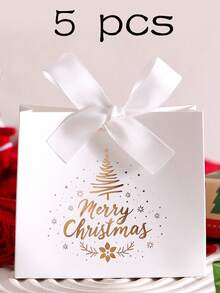 5-Piece Christmas Gift Box With Bow, Santa Claus Sleigh And Reindeer Pattern, Holiday Candy Gift Bags, Suitable For Holiday Parties, Weddings, Birthdays, Anniversaries, Exquisite Gift Packaging, C Ookies, Jewelry, Chocolates, DIY Craft Packaging, Christmas Eve Decorations - Multicolor - View 21