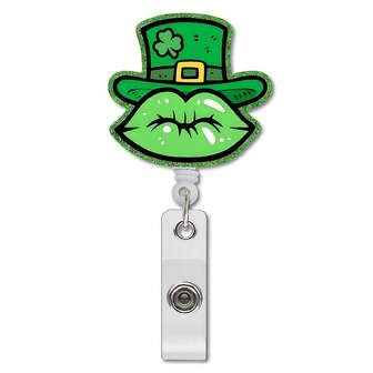 1 pieza Carrete de insignia de acrílico, regalo de festival de gorra verde retráctil, accesorio de clip de identificación lindo para enfermeras, maestros y personal de oficina