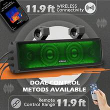 UTV/ATV 17英寸蓝牙音箱条，配备4个扬声器，音质增强，防水，带多色灯光，适用于高尔夫球车 - 黑色 - 查看 3