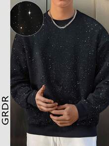 GRDR 男士休闲宽松纯色圆领卫衣，秋冬款 - 黑色 - 查看 3