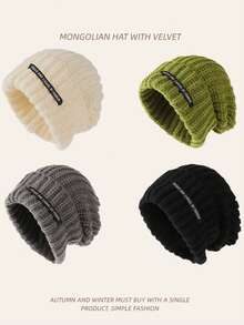 1 pieza o 2 piezas Gorro unisex con aplicaciones para otoño/invierno, gorro de punto grueso y cálido, versátil para uso diario, patinaje sobre hielo, esquí, etc. - Multicolor - Ver 2
