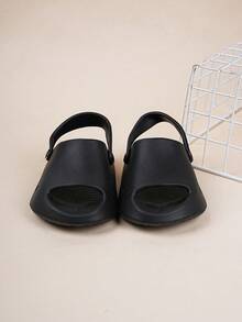 1 Pair Girls' Comfortable, Fashionable, Casual, Lightweight, Cute Pink Bow Soft Foam Slide Sandals, Spring/Summer - Black - View 6