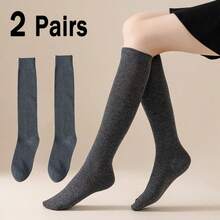 1 Pair Women Fashion Knee-High Socks With Slimming Design, Spring/Autumn Compression Stockings - Black - View 6