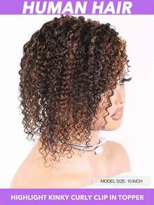 高光 5*5.5 英寸真人发大号发片，夹式蓬松卷曲短发片，自然逼真，增加发量，适合所有米色调和头皮类型（无需胶水/蕾丝），男女稀疏人士适用，时尚假发 10 英寸 #1B/30