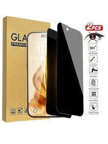 2 Pieces Privacy Screen Protector Suitable For IPhone 17/16/16Pro/16Promax/16plus/15/15pro/15promax/14/14 Pro Max/11/12/13/XR/7/8, Anti Spy Private Full Coverage Film, Shockproof, Scratch Resistant, Easy To Stick, 9H Tempered Glass Privacy Protection Film For Mobile Phones - Mobile Phone Accessories - Black - View 11