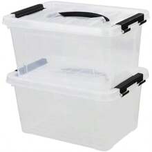 Obstnny Contenedores Apilables de Plástico Transparente de 6 Cuartos con Tapa, Cajas Organizadoras Multiusos, 2 Paquetes(default) - Multicolor - Ver 2