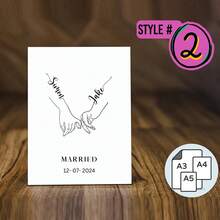 Married Personalised Print Just Married Pinkie Promise Wedding Gift Hands Line Art Anniversary Gift Idea Print Couple Poster Wall Art Prints - Multicolor - View 4