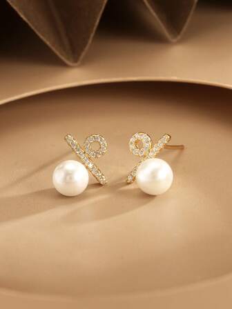 1 par de pendientes de plata de ley 925 con circonita cúbica, perla de agua dulce, diseño con símbolo de porcentaje, joyería de moda única como regalo para mujeres, novias, madres, amigas, para uso diario