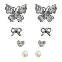 8pcs Fashion Shoe Clips Accessories, DIY Beaded Big Butterfly & Heart Detachable Shoe Charms, Suitable For Clogs, Beach Bags Decoration, Birthday, Holiday Gifts - Silver Gray - View 6