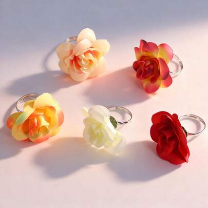 5pcs/8pcs/9pcs Artificial Flower Rings, Holiday Decor Rings, Home Decoration, Festival And Party Supplies, Party Accessories, Holiday Photo Props