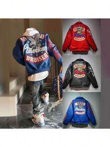 Pelle Pelle Palace Hip Hop Flying Suit Eagle Embroidered Men's And Women's Jacket Jacket Leather Jacket - 黑色 - 查看 2