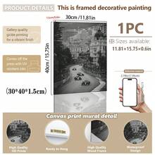 单幅装裱帆布墙画，复古F1摩纳哥大奖赛主题墙饰，赛车主题印刷品，黑白F1印刷品，赛道，F1车迷礼物，房间装饰，宿舍装饰，卧室装饰，客厅装饰，办公室装饰，节日装饰，乔迁礼物，生日礼物，厨房装饰，餐厅装饰 - 彩色 - 查看 13