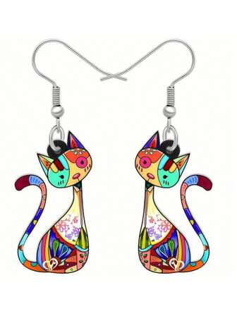 Pendientes con colgante de gato de dibujos animados caprichosos - Joyería de acrílico colorida con expresiones faciales adorables de gatitos - Regalo perfecto de encanto femenino para amantes de los animales