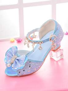 Girls' Fashion High Heel Sandals, Rainbow Glitter Kids Pageant Shoes For Little Girls, Suitable For Stage Performance, Party And Formal Occasions - Blue - View 4